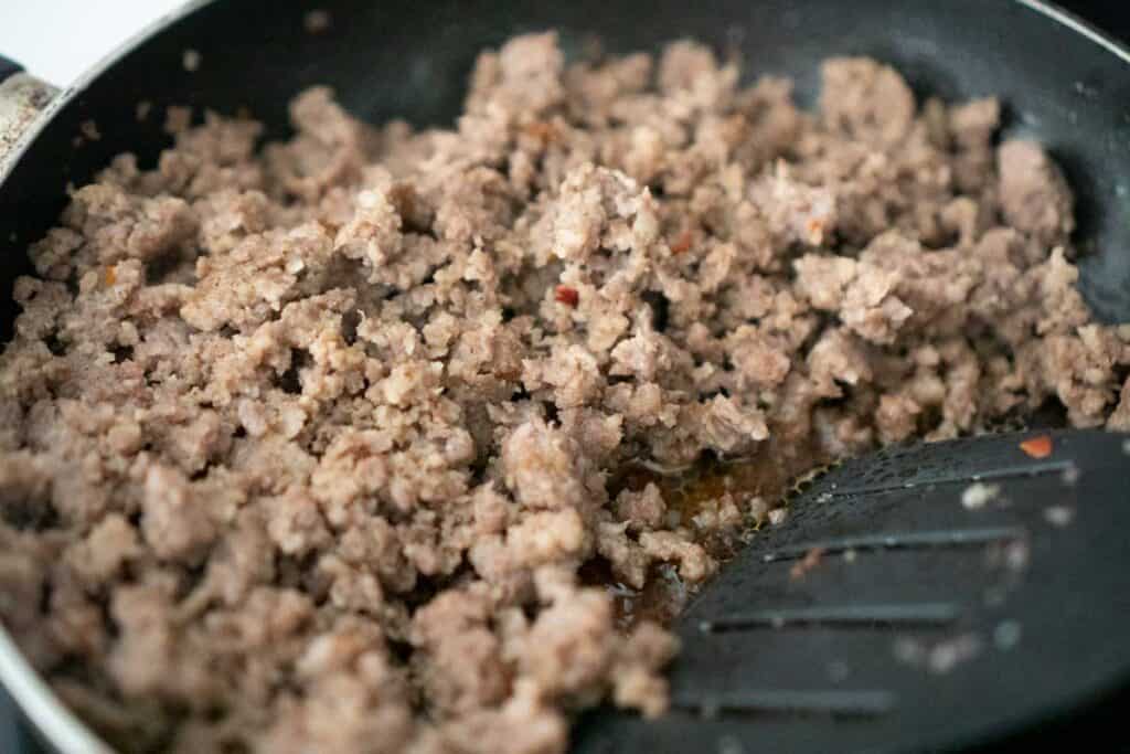 ground sausage in pan