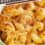 collage of baked mac and cheese with recipe name overlay