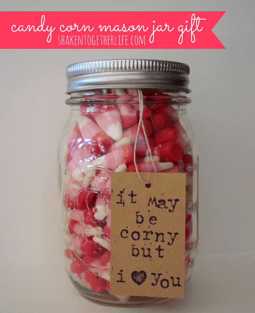 Valentine candy corn mason jar gift at shakentogetherlife.com
