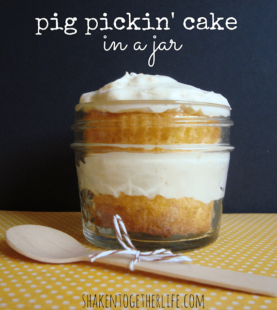 pig pickin' cake in a jar - mandarin orange cake with pineapple topping at shakentogetherlife.com pig pickin' cake in a jar - mandarin orange cake with pineapple topping at shakentogetherlife.com