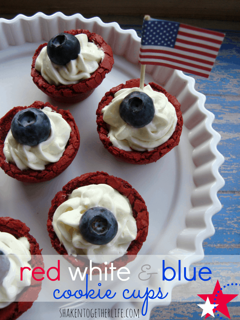 Easy red, white & blue cookie cups at shakentogetherlife.com