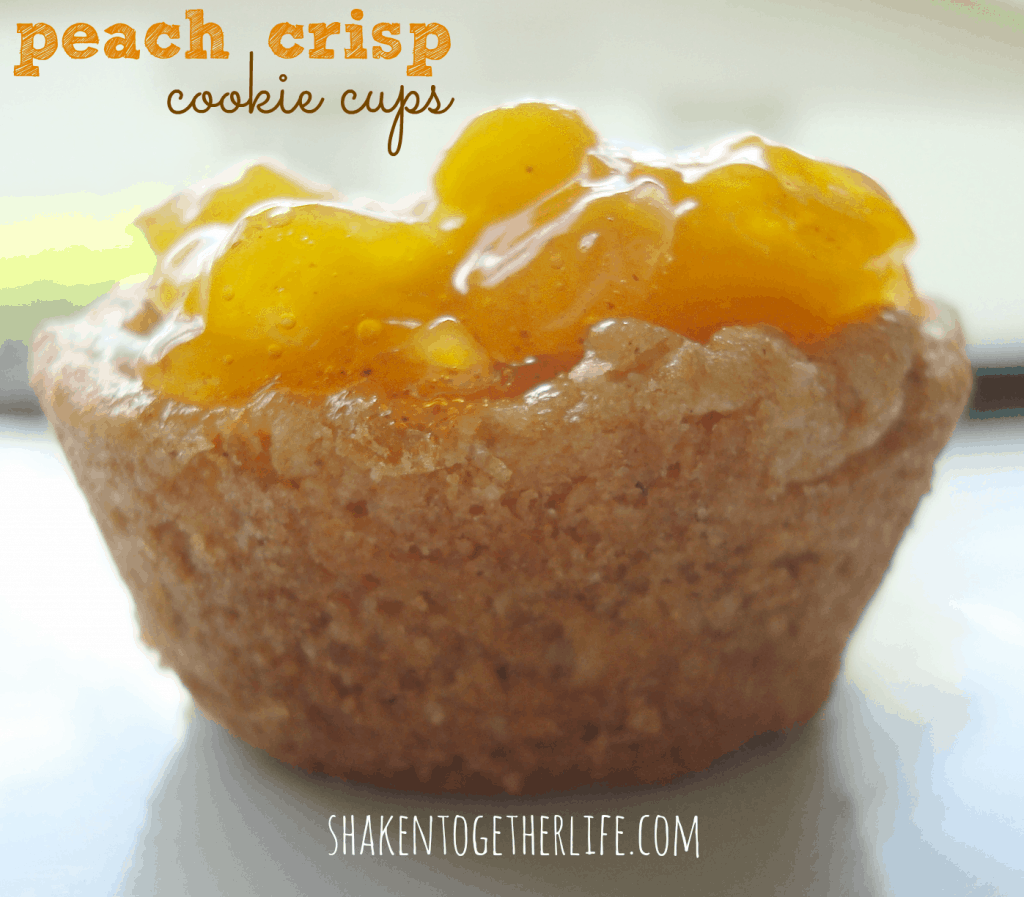 Bite sized peach crisp cookie cups at shakentogetherlife.com