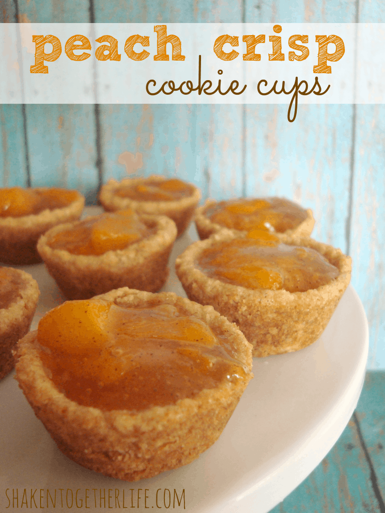 Easy peach crisp cookie cups at shakentogetherlife.com