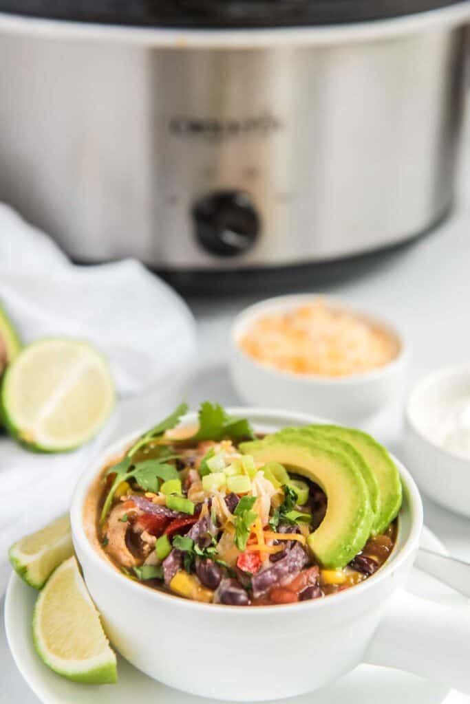 white bowl of chicken tortilla soup