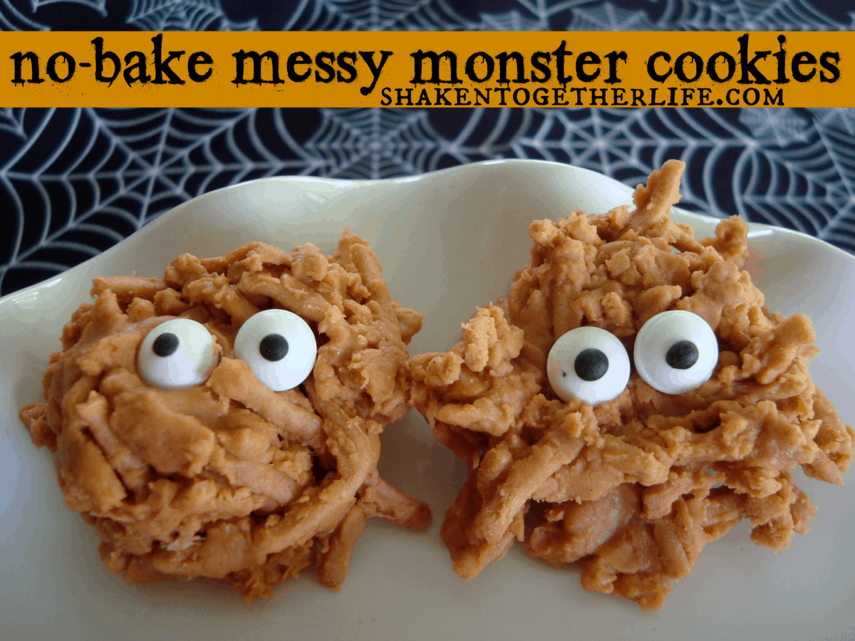 No bake Halloween cookies messy monsters at shakentogetherlife.com