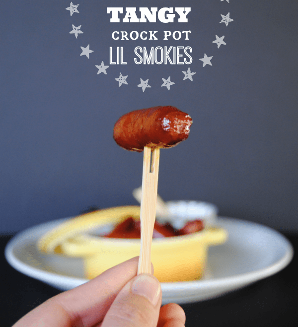 Tangy crock pot lil smokies in a 2 ingredient sauce - there are never any leftovers!