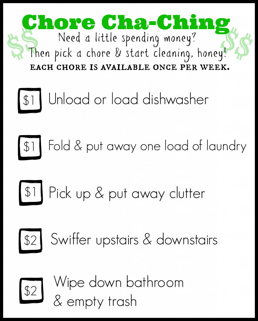 Money Earning Chore Chart