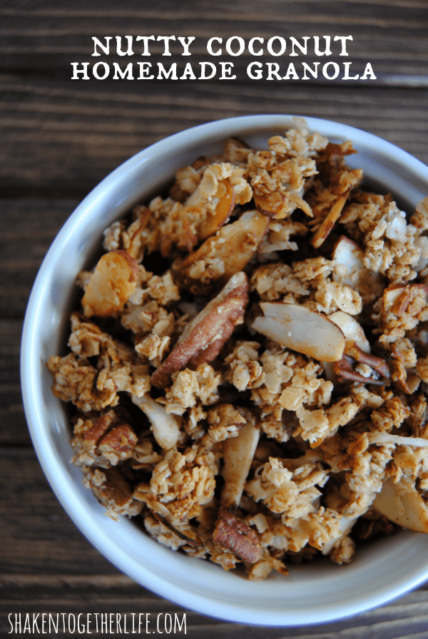 Homemade granola brimming with almonds, pecans and coconut - SO good!