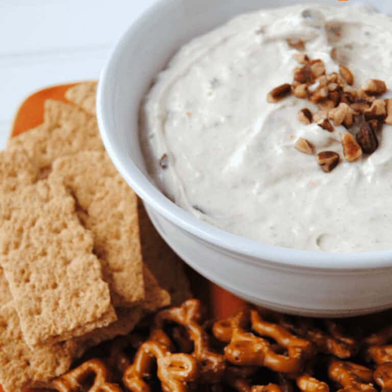 carrot cake dip with graham crackers and bunny pretzels
