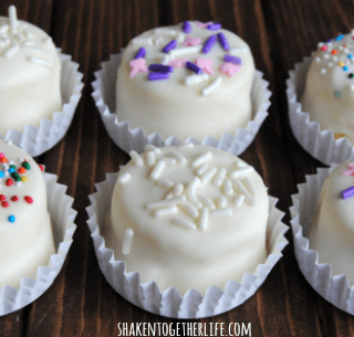 Mini chocolate covered pound cake bites - SO cute!