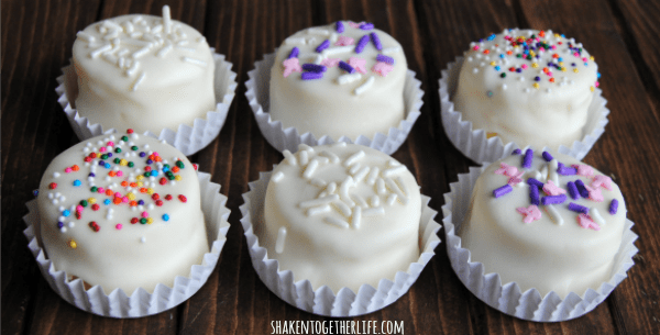 Mini chocolate covered pound cake bites - SO cute!