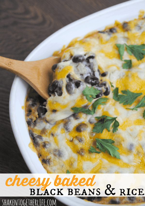 Cheesy baked black beans and rice - easy Cinco de Mayo side dish