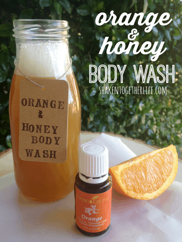 orange honey body wash in glass jar