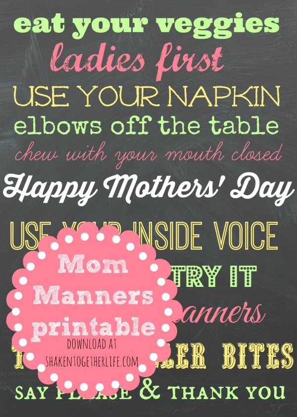 CUTE Mom Manners printable at shakentogetherlife.com