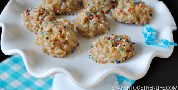 Soft and chewy no-bake birthday cake cookies!