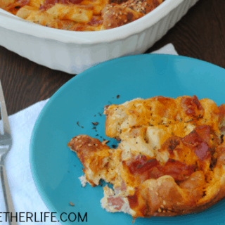 Everything bagels are the star of this easy, cheese overnight breakfast casserole!