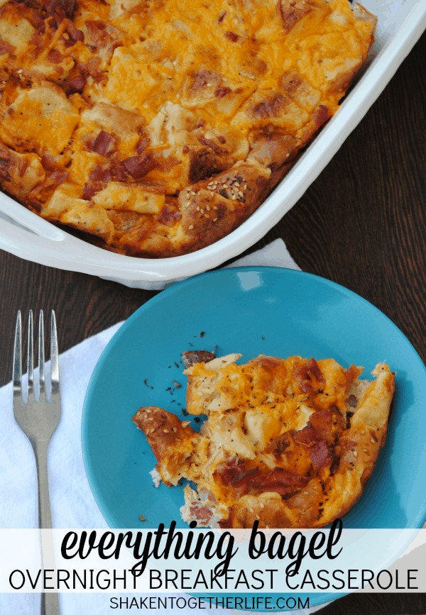 Everything bagels are the star of this easy, cheese overnight breakfast casserole!