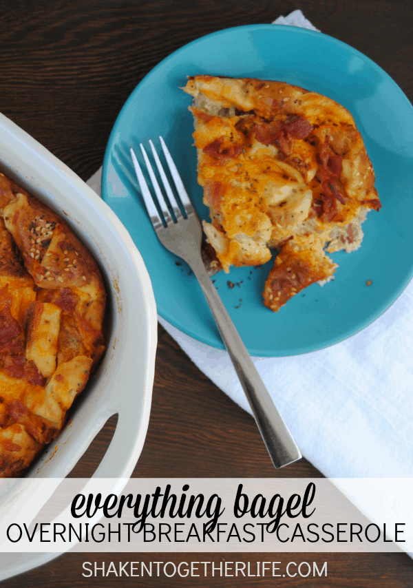 Everything bagels are the star of this easy, cheese overnight breakfast casserole!