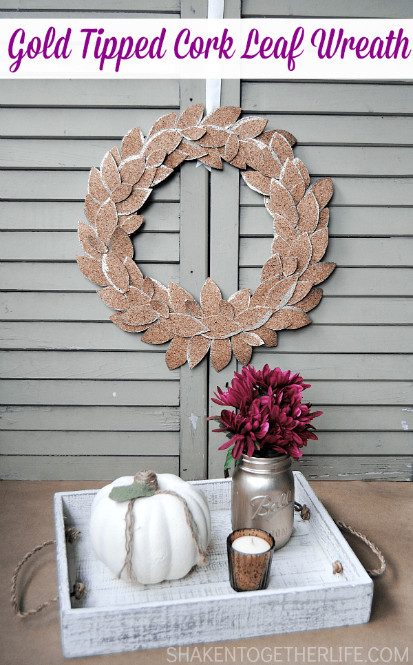 Beautifully simple gold tipped cork leaf wreath - gorgeous for Fall!