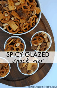 Make this Spicy Glazed Snack Mix for holiday munching or game day grub! It has a hint of sweet, big bold spicy flavor and a ton of crunch! SplendaSweeties #SweetSwaps