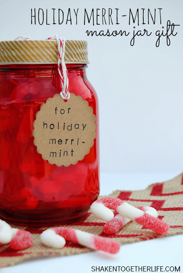 Holiday Merri-mint Mason Jar Gift - fill a mason jar with your favorite mint candy, add a few crafty embellishments and this easy inexpensive gift is ready to give!