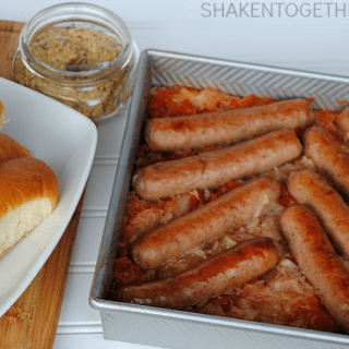 Baked Brats and Sauerkraut - an easy, comfort food dinner!