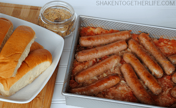 Baked Brats and Sauerkraut - an easy, comfort food dinner!