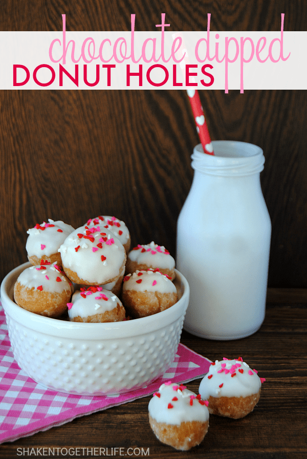 Chocolate Dipped Donut Holes - change the sprinkles for any season! Fun for a special breakfast treat!