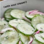collage of creamy cucumber salad with recipe name overlay