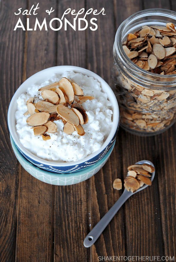 Toasted Salt & Pepper Almonds are the perfect crunchy topping for salads and snacks!