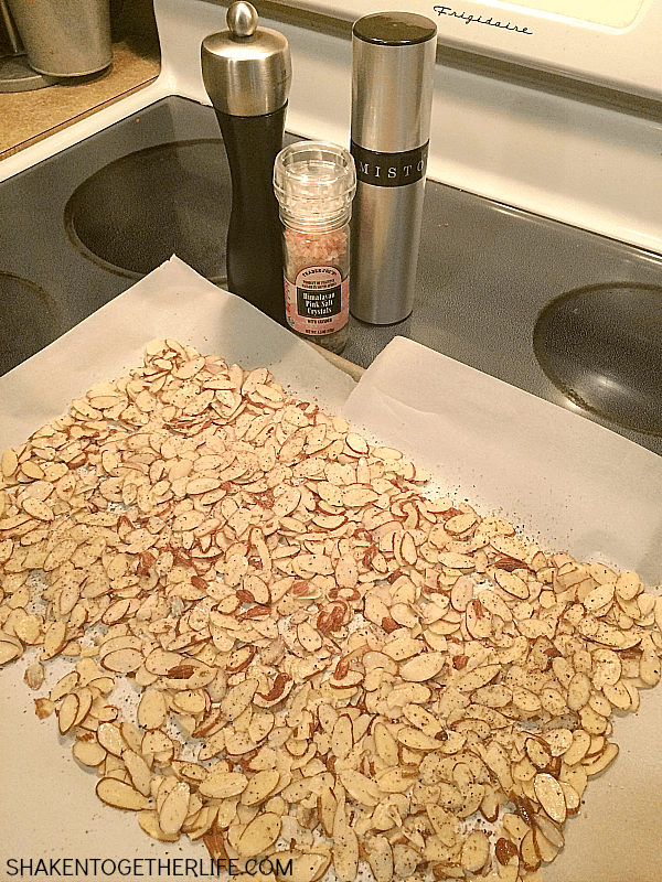 Toasted Salt & Pepper Almonds are the perfect crunchy topping for salads and snacks!