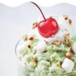 collage of pistachio fluff with recipe name overlay