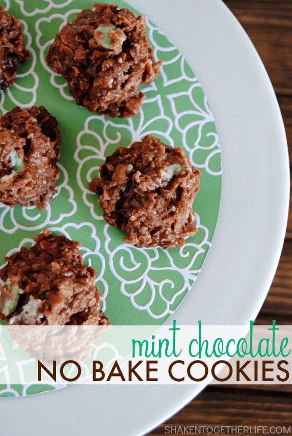 These Mint Chocolate No Bake Cookies are cooked stove top and dropped on parchment into soft delicious two bites cookies full of mint chocolate goodness!