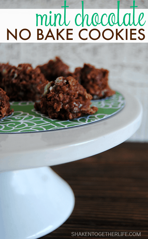 These Mint Chocolate No Bake Cookies are cooked stove top and dropped on parchment into soft delicious two bites cookies full of mint chocolate goodness!