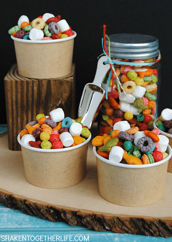 Make a fun snack mix with assorted rainbow colored tasty treats! This easy colorful Rainbow Snack Mix is perfect for St. Patricks Day!