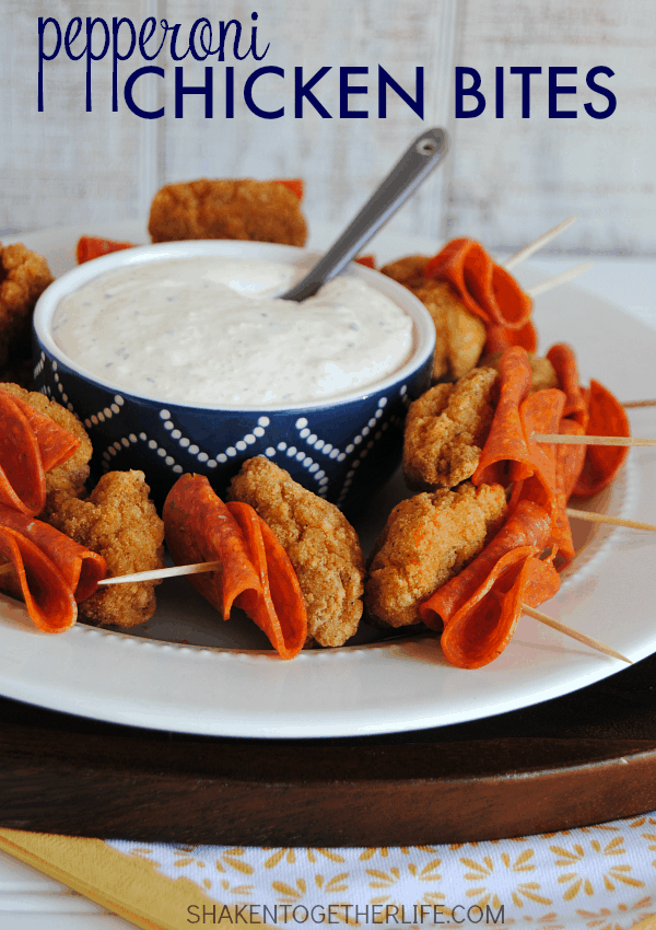 Pepperoni Chicken Bites with Creamy Italian Dipping Sauce - this is one of our favorite easy appetizers!