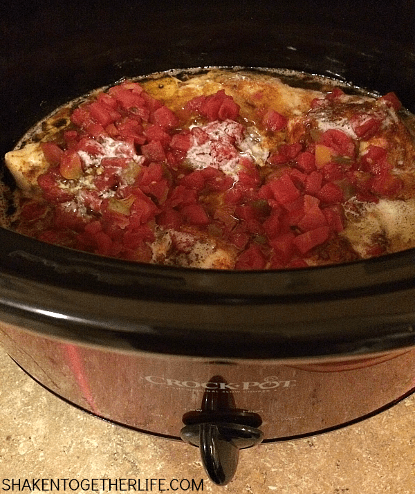 Slow Cooker with Mexican Shredded Chicken inside