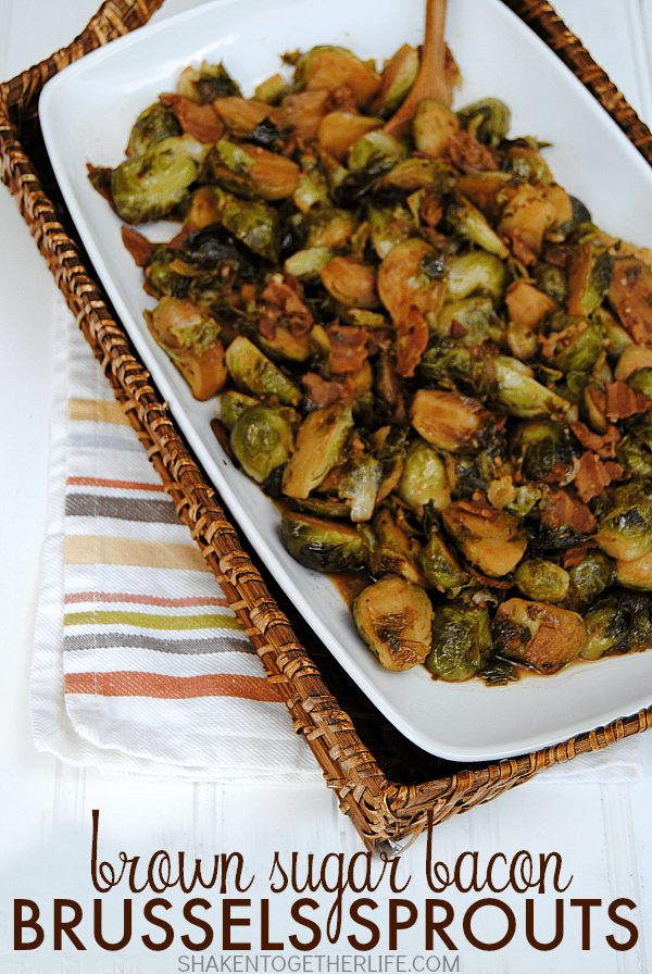 Brown Sugar Bacon Brussels Sprouts - fresh brussels sprouts simmer in bacon and garlic, drizzled with lemon juice and then glazed in a brown sugar soy sauce. This dish will change the way you think about brussels sprouts! #SplendaSweeties #SweetSwaps