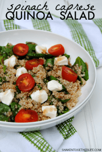When the temperatures rise, this Spinach Quinoa Caprese Salad is a great light lunch or dinner that is packed with protein and healthy fresh vegetables!