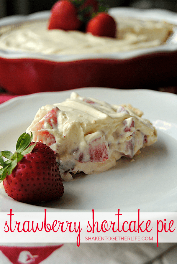 A shortbread crust, creamy vanilla fluff filling and tons of fresh strawberries make this no-bake Strawberry Shortcake Pie so delicious!