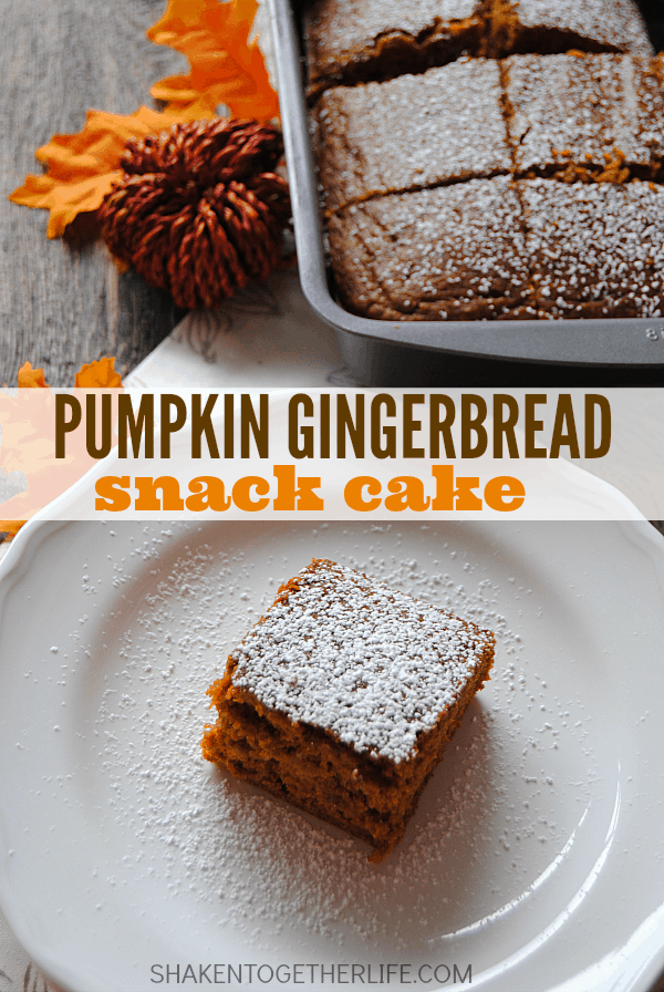 Pumpkin Gingerbread Snack Cake will disappear, so make a double batch! Good thing it only has 4 ingredients - I am making this tonight!