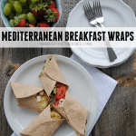 Mediterranean breakfast wraps are a healthy way to start the day! Packed with egg whites, spinach, tomatoes, feta and even hummus, this wrap is protein packed and hearty enough for brunch or lunch, too!