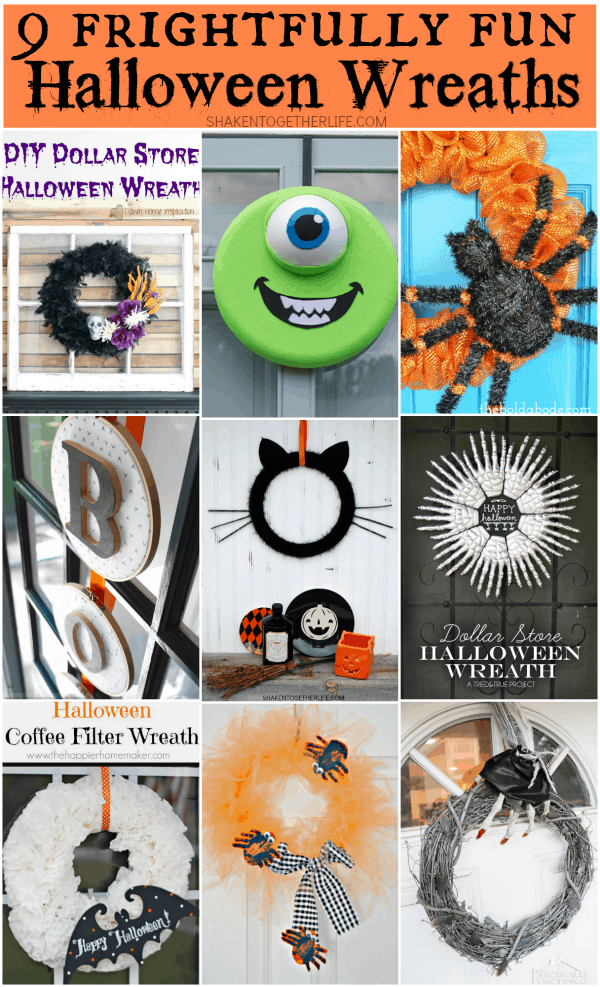 9 Frightfully Fun Halloween wreaths - glow in the dark, a black cat wreath, dollar store wreaths and more!