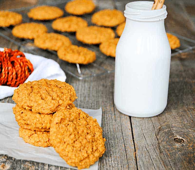 Pumpkin Oatmeal Cookies with old fashioned milk bottle