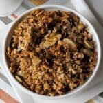 pumpkin pie granola in white bowl