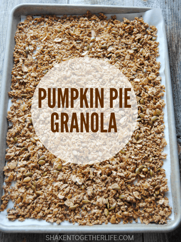 pumpkin pie granola on baking sheet