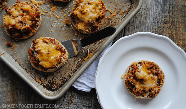 Busy weeknights call for easy dinners like these Sloppy Joe Muffin Pizzas - a twist on two of our favorite dinners!