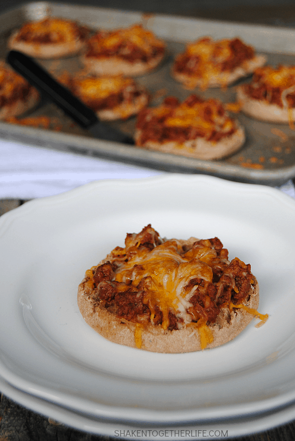 Busy weeknights call for easy meals like these Sloppy Joe Muffin Pizzas - a delicious mash up of two of our favorite dinners!