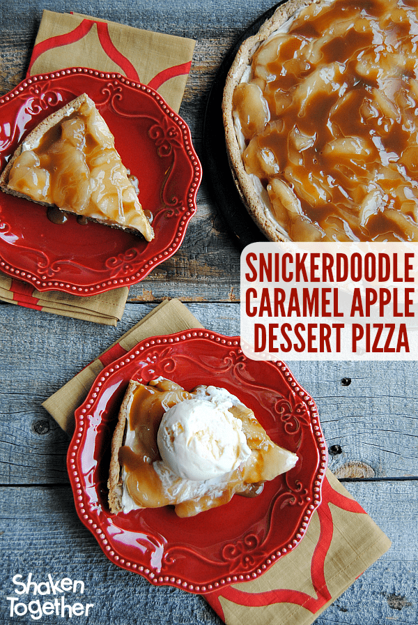 With a snickerdoodle cookie crust, brown sugar cream cheese, spiced apple pie filling and a decadent drizzle of caramel, this Snickerdoodle Caramel Apple Dessert Pizza will disappear slice by sweet slice! #SplendaSweeties #SweetSwaps