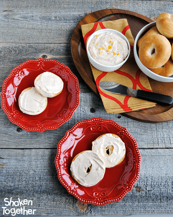 Homemade Cranberry Orange Cream Cheese is a delicious spread for bagels, sandwiches and scones! With a touch of cinnamon, fresh orange zest and cranberry, it tastes like the holidays!
